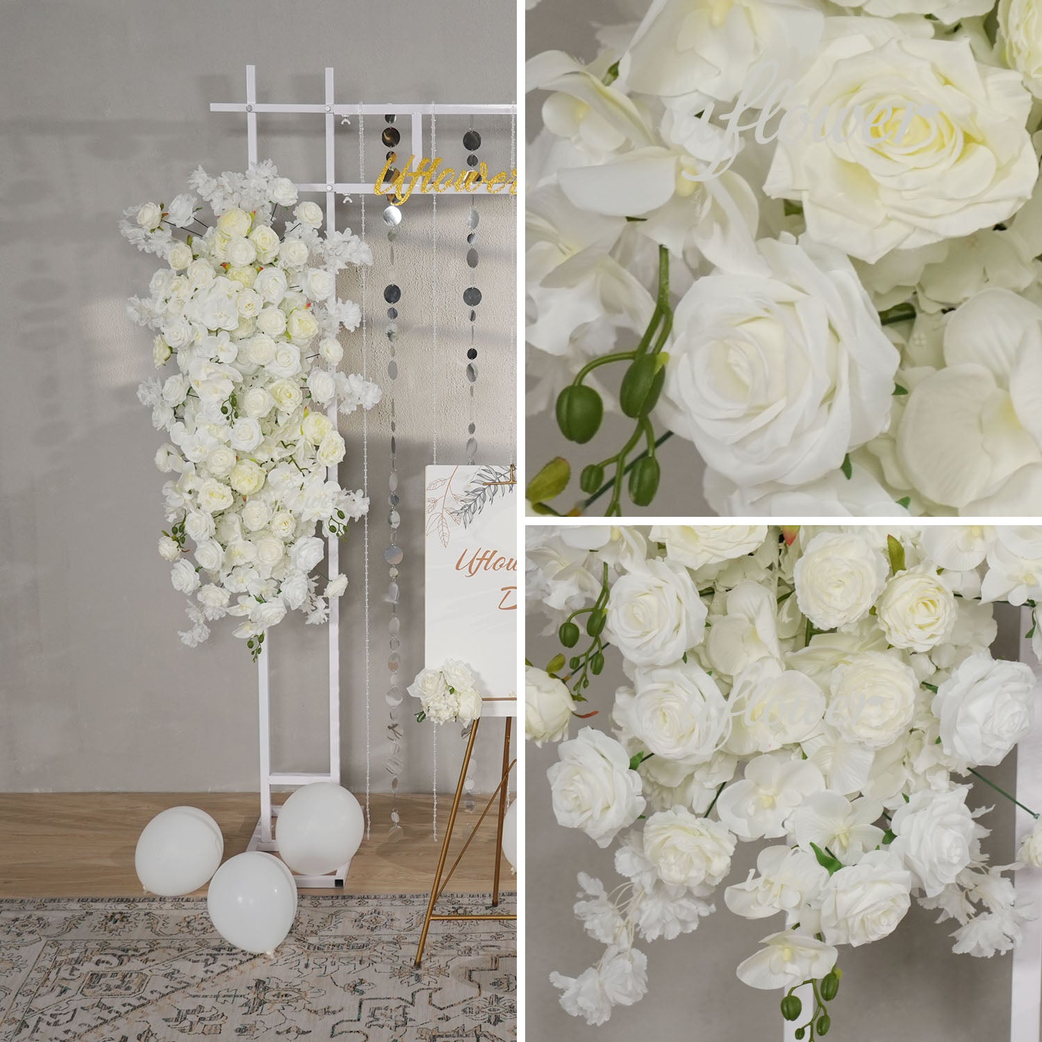 Uflower Artificial White Wedding KT Backdrop Flower Row Decor